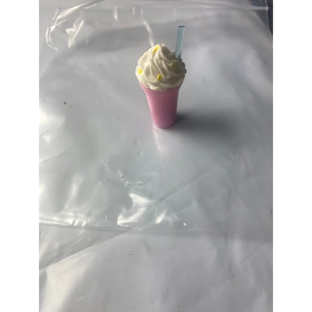 Miniature Pink Milkshake Frappe Dollhouse Food Whipped Cream Straw Accessory